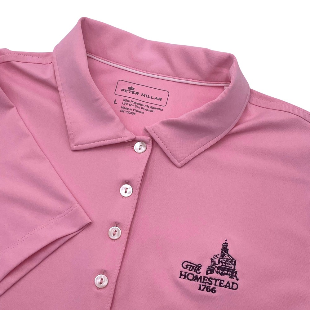 Peter Millar Women's Performance Polo Shirt Pink Golf Large UPF 50+ Homestead CC